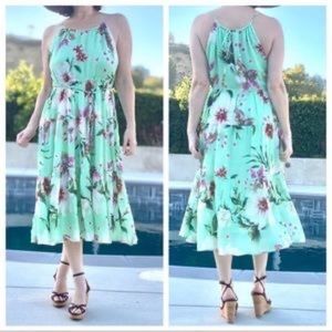 NWOT Farm Rio Floral Hater Dress Midi Ruffle Hem Sz M